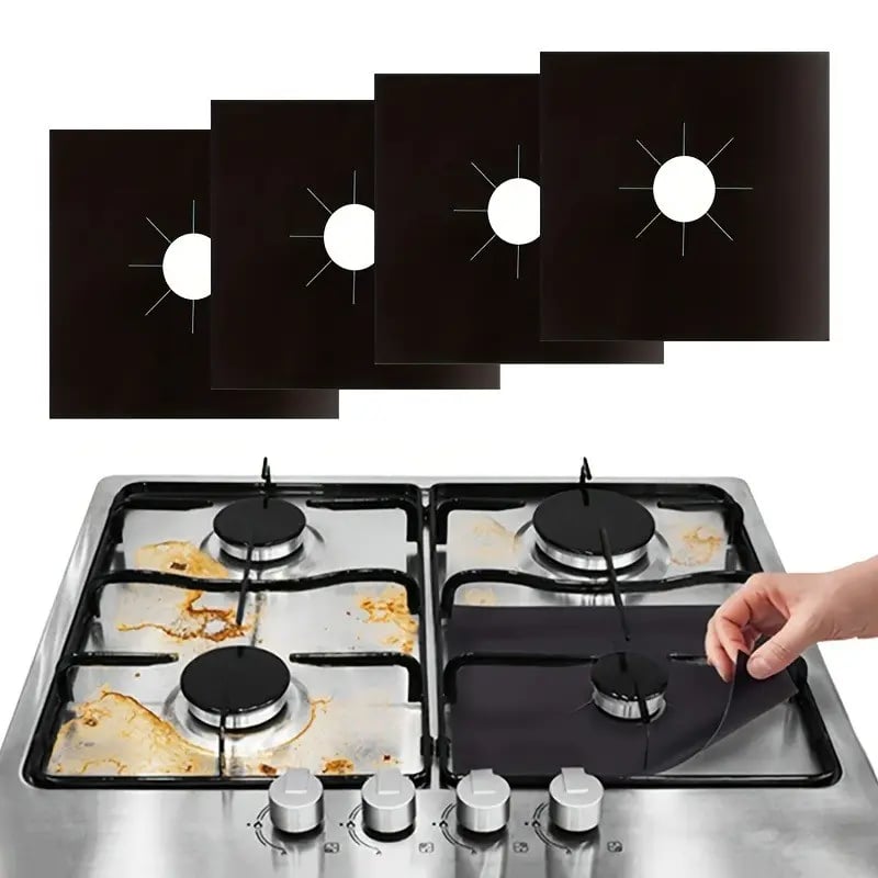 ♻️ Reusable Gas Stove Burner Liners – Cut-to-Fit Stove Protector Mats, 4-Pack
