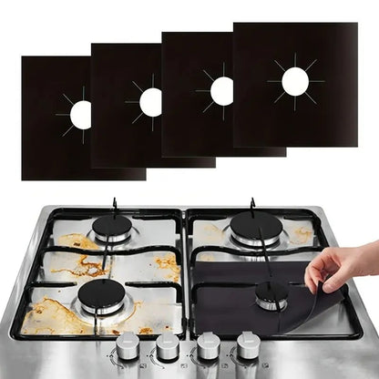 ♻️ Reusable Gas Stove Burner Liners – Cut-to-Fit Stove Protector Mats, 4-Pack