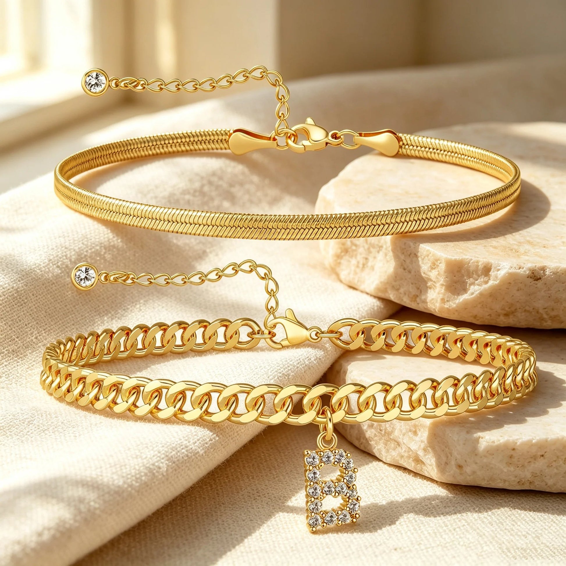✨ Gold Initial Anklet – 14K Gold Plated, Waterproof Adjustable Letter Pendant, Stackable Beach Jewelry