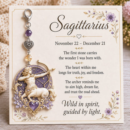 12 Zodiac Birthstone Charm Keepsake Card | Astrology Birthday Gift for Her