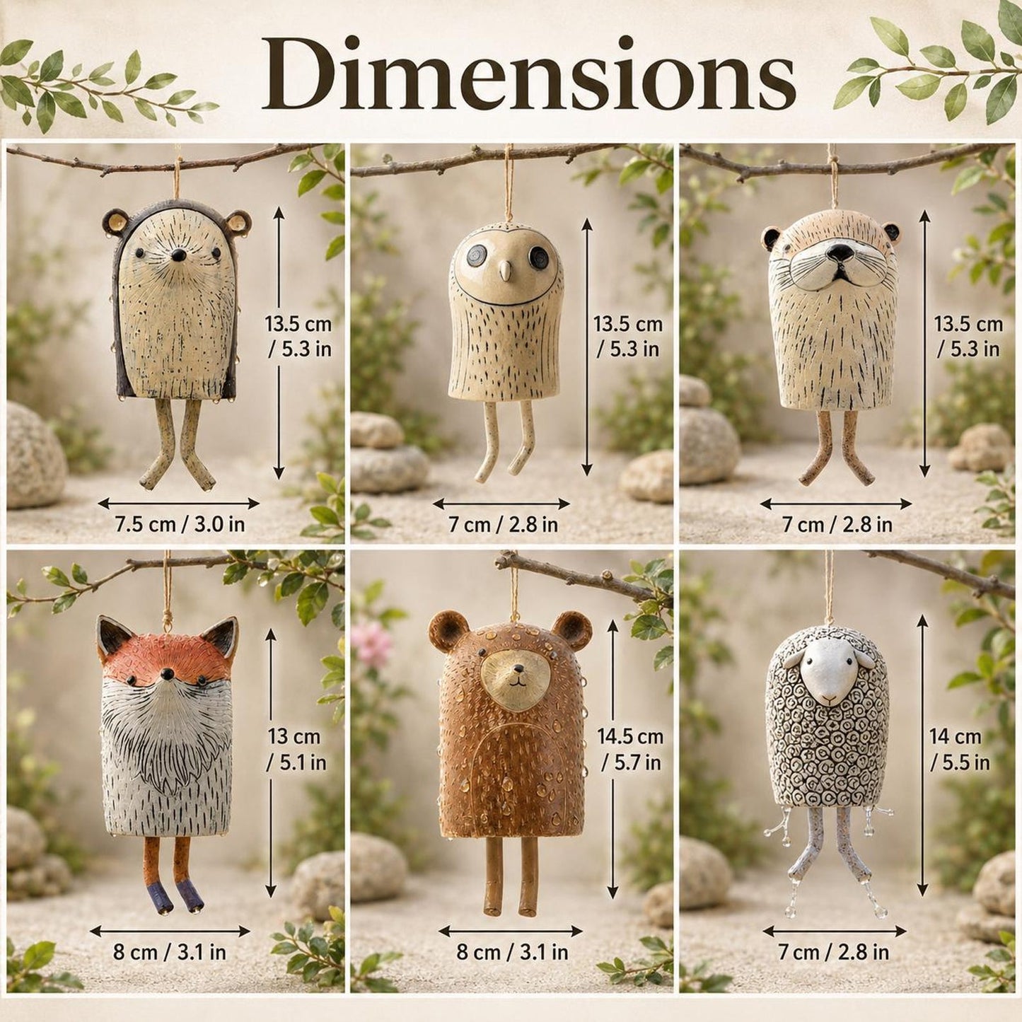 🌿Handmade Whimsical Animal Wind Chime Ornaments