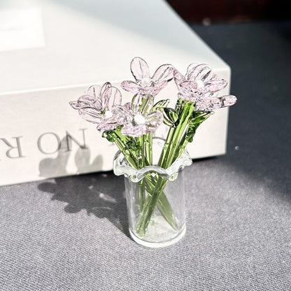 🌸Mini Glass Flower Ornament Crafts Artificial Flower Floral Figurine