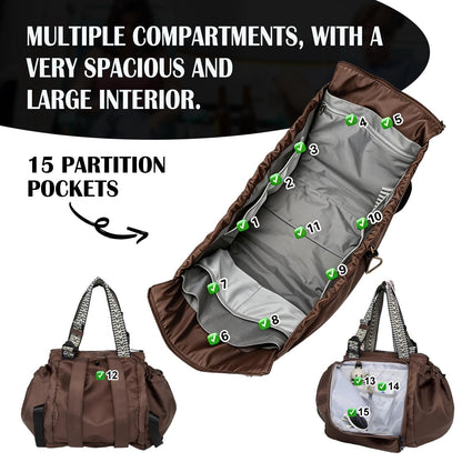 Convertible 15-Pocket Travel Tote Backpack