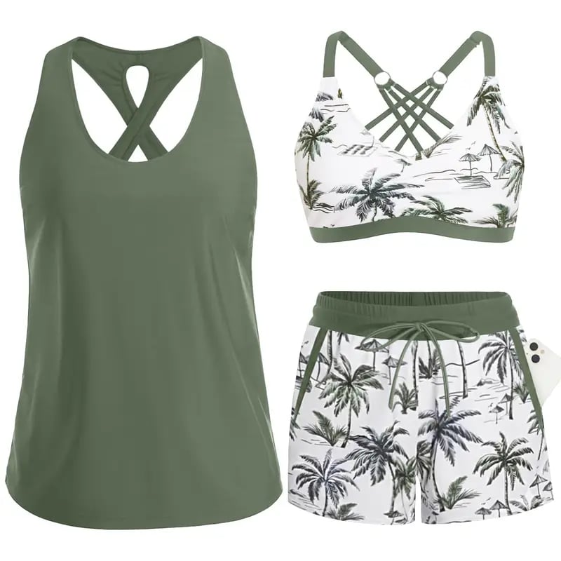 🏖️LAST DAY SALE 49% OFF 🔥Three Piece Tankini with Shorts🩱