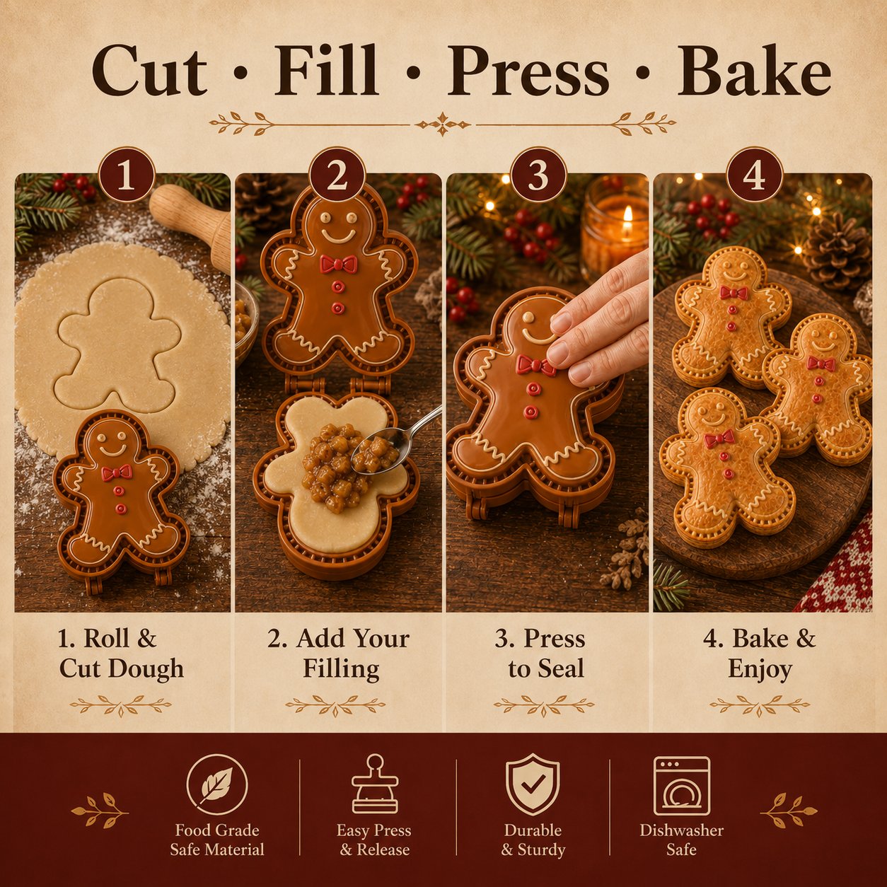🎄16-Design Christmas Mini Pie Mold Collection | Reusable Embossed Molds for Shaping Detailed Santa, Snowman, Reindeer, Tree & Holiday Pies 🥧✨