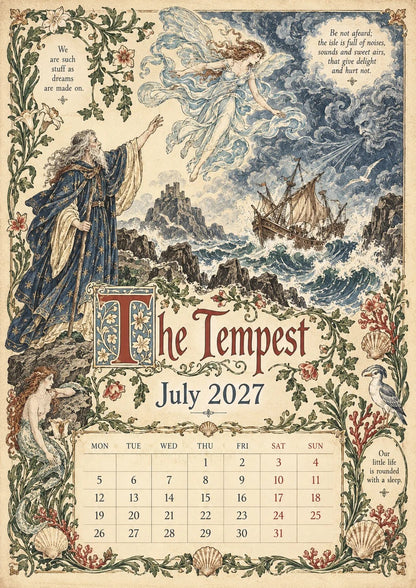 🎁A Shakespearean Year 2027 – 12 Plays Through the Seasons | Vintage Illustrated Wall Calendar