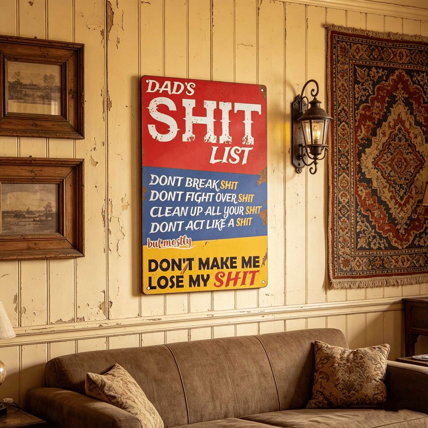 🎯Dad's Shit List Vintage Tin Sign – The Ultimate Funny Dad Gift & Garage Decor!🛠️