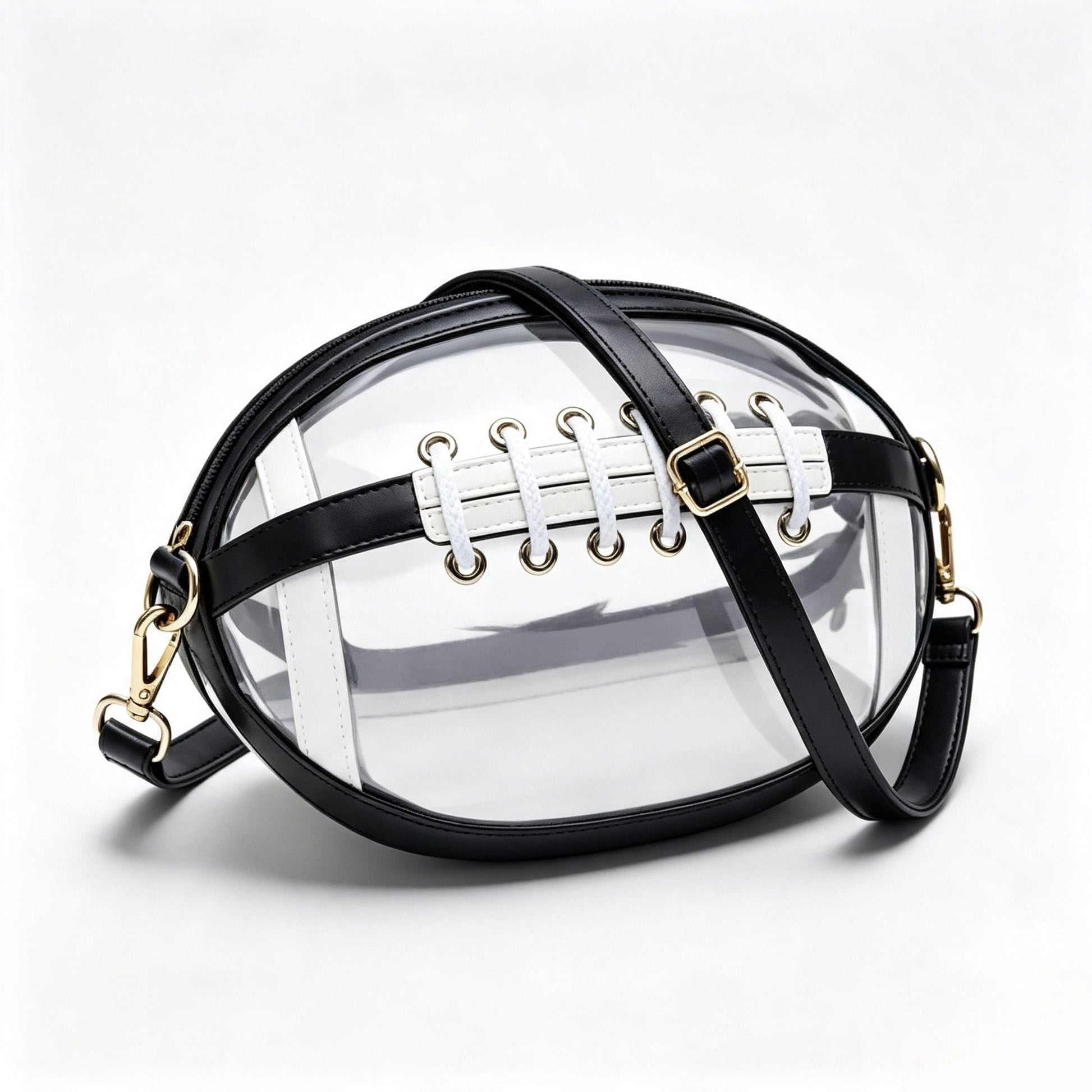 Transparent football-shaped crossbody bag