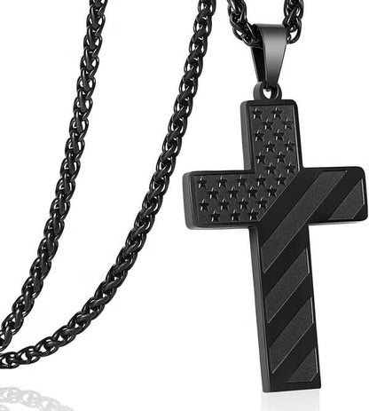 ✝️Stainless Steel Cross Necklace – Bible Verse + American Flag Pendant🎁