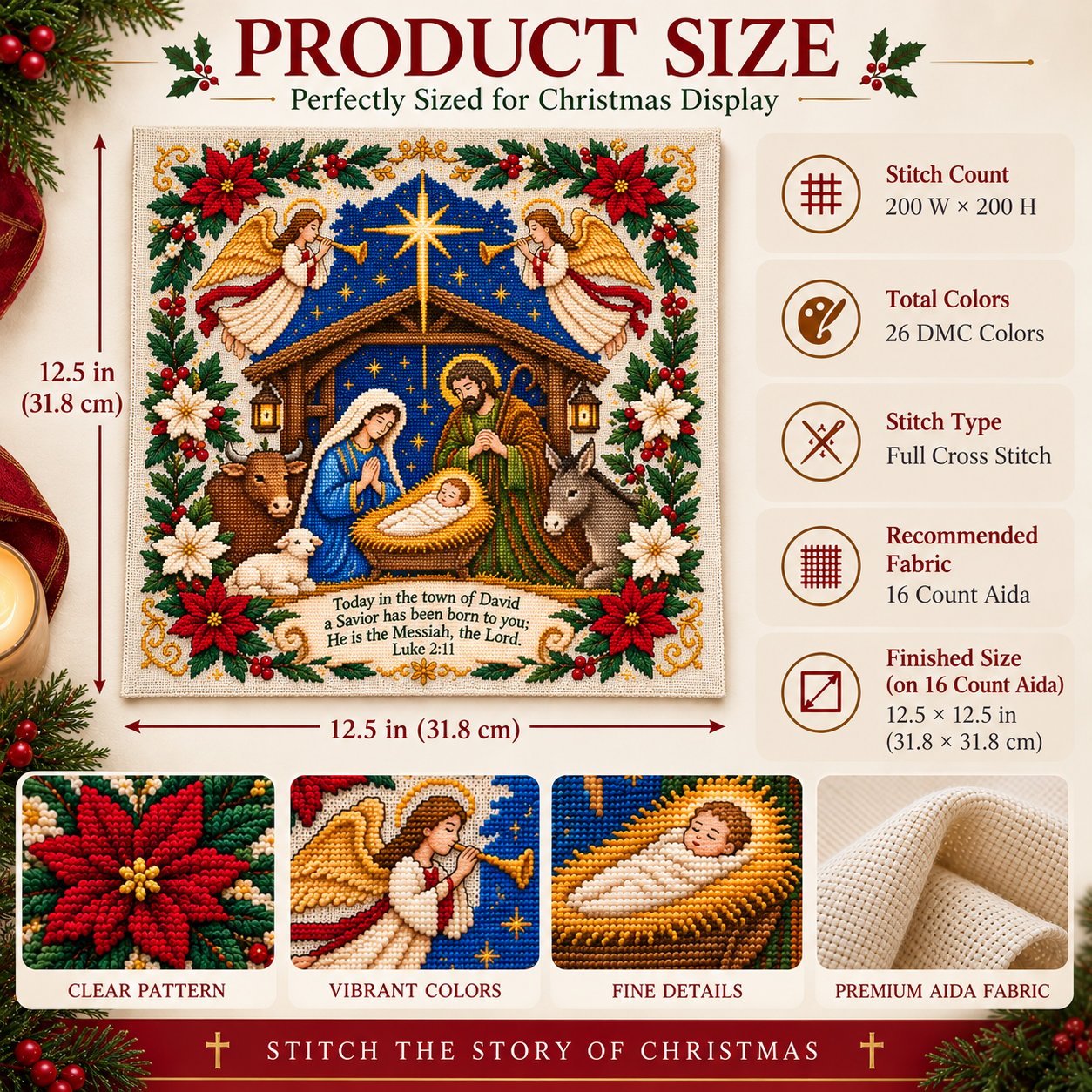 ✝️ Nativity Christmas Cross Stitch Kit – Stitch the Story of the First Christmas