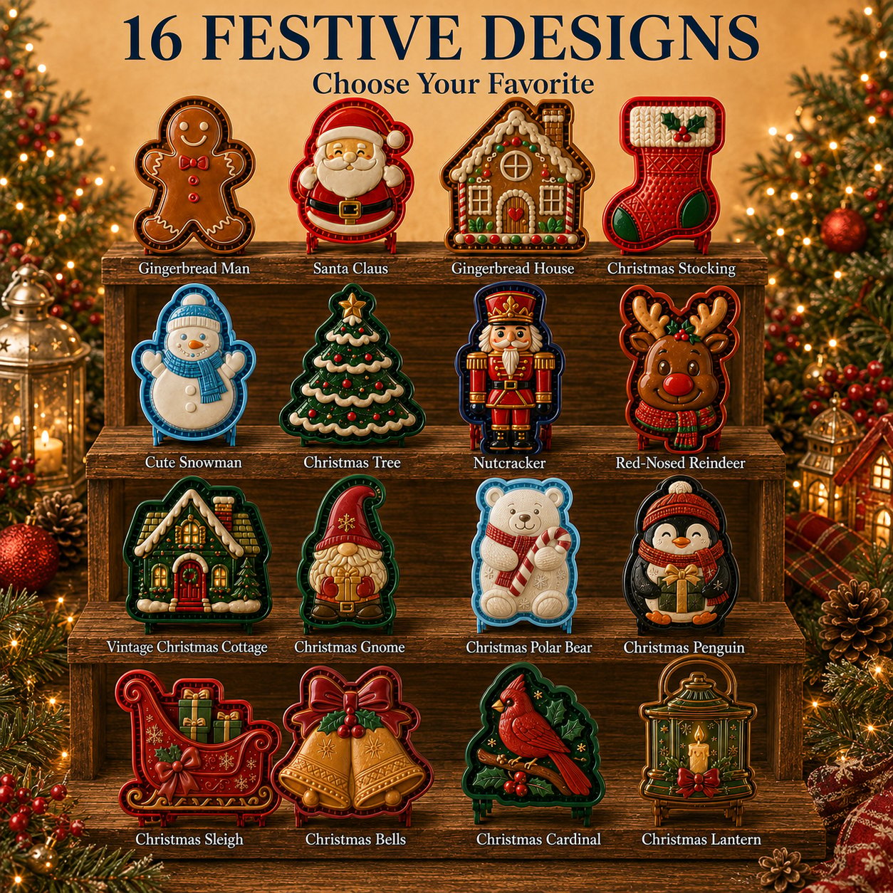 🎄16-Design Christmas Mini Pie Mold Collection | Reusable Embossed Molds for Shaping Detailed Santa, Snowman, Reindeer, Tree & Holiday Pies 🥧✨