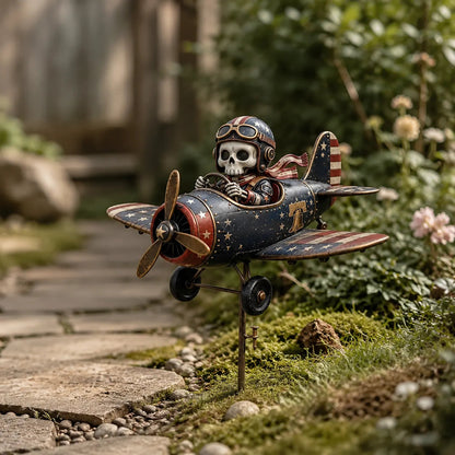 🎃 Skeleton Pilot Airplane Garden Stake