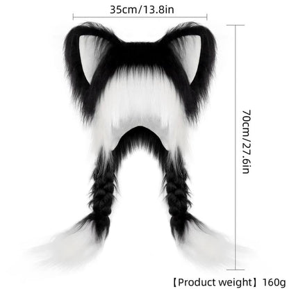🔥Soft Furry Animal Ear Hat with Braids