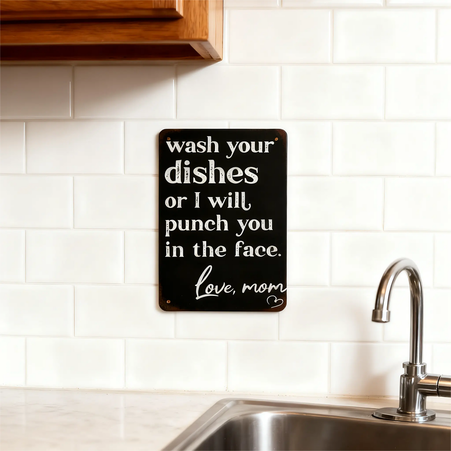 🤣Funny "Wash Your Dishes or I'll Punch You in the Face" Metal Tin Sign, 8 × 12 in