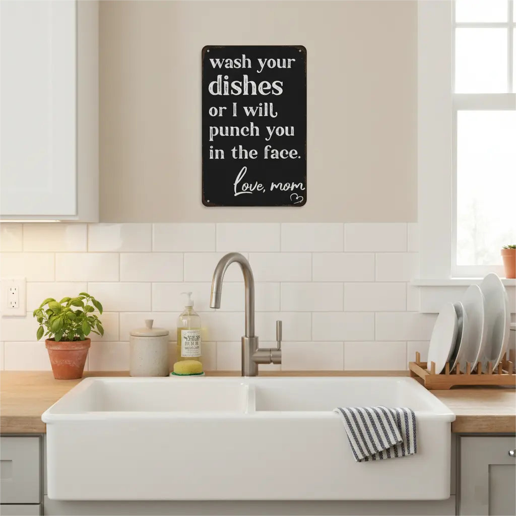 🤣Funny "Wash Your Dishes or I'll Punch You in the Face" Metal Tin Sign, 8 × 12 in