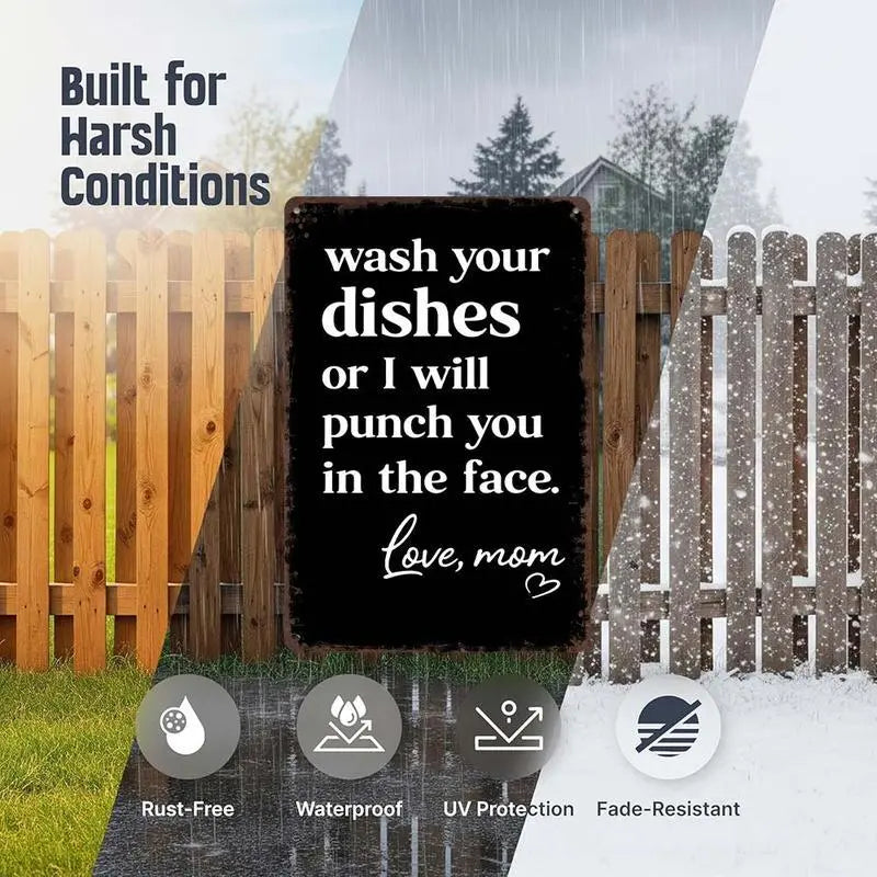 🤣Funny "Wash Your Dishes or I'll Punch You in the Face" Metal Tin Sign, 8 × 12 in