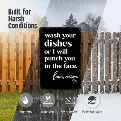 🤣Funny "Wash Your Dishes or I'll Punch You in the Face" Metal Tin Sign, 8 × 12 in