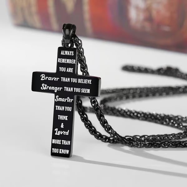 ✝️Stainless Steel Cross Necklace – Bible Verse + American Flag Pendant🎁