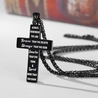 ✝️Stainless Steel Cross Necklace – Bible Verse + American Flag Pendant🎁