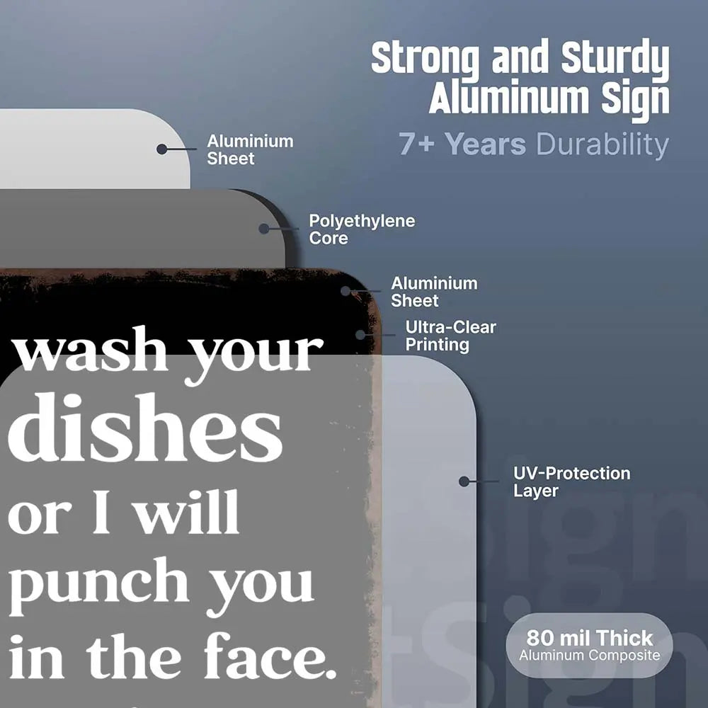 🤣Funny "Wash Your Dishes or I'll Punch You in the Face" Metal Tin Sign, 8 × 12 in