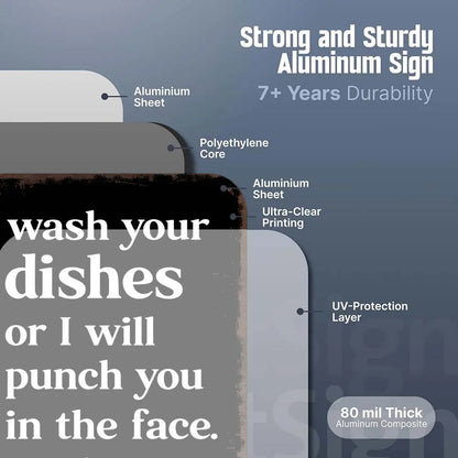 🤣Funny "Wash Your Dishes or I'll Punch You in the Face" Metal Tin Sign, 8 × 12 in