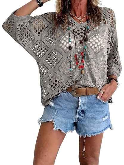 🌿 Handmade Crochet V‐Neck Boho Top | Apricot Summer Essential
