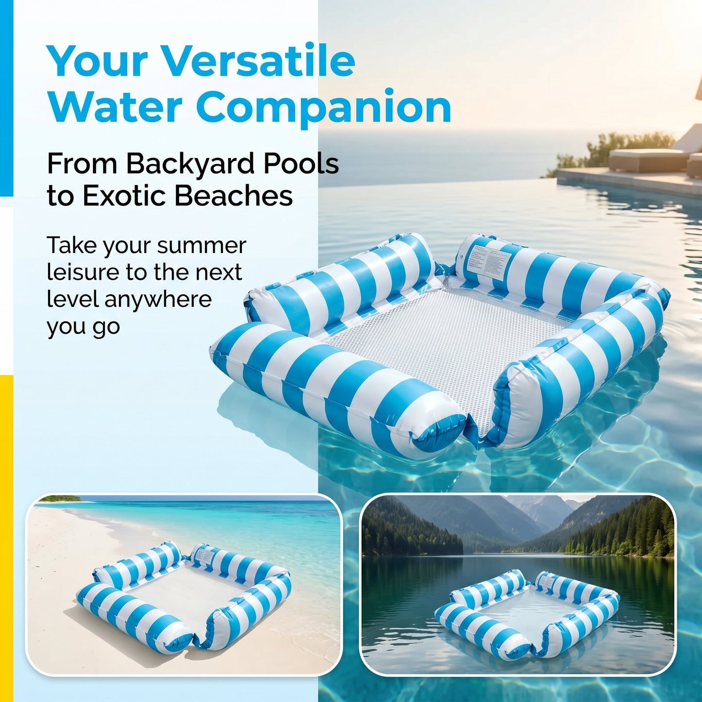 🛟(With air pump!!)🔥4-in-1 Inflatable Water Hammock – Pool Floating Lounge Chair & Swimming Bed
