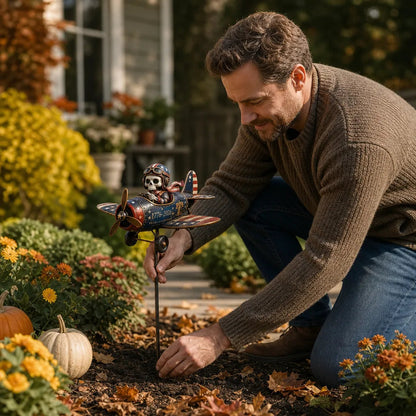🎃 Skeleton Pilot Airplane Garden Stake