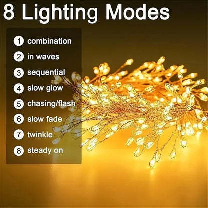 🎄 LED Copper Wire Firecracker Fairy Lights – Flexible Twinkling String Lights for Festive Home Décor