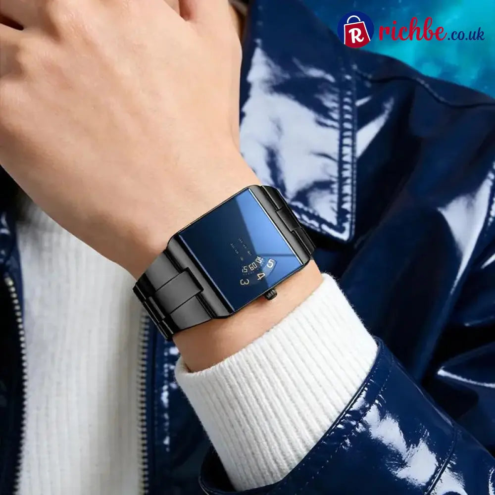 ⌚49% OFF NOW! ✨Men’s Square Face Quartz Watch – Gold Stainless Steel Band Unique Dial Design Business Casual Fashion