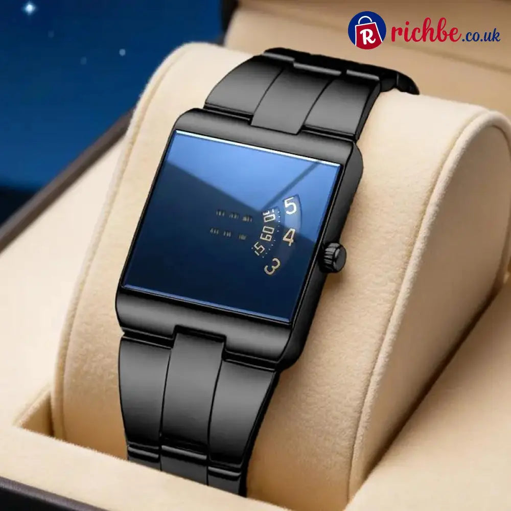⌚49% OFF NOW! ✨Men’s Square Face Quartz Watch – Gold Stainless Steel Band Unique Dial Design Business Casual Fashion