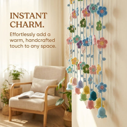 Hand-Crocheted Flower Door Curtain, Multi-Color Floral & Bell Orchid Design, Bedroom Decor, Trendy Gift