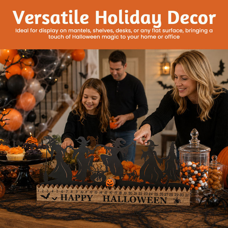 🎃Halloween Countdown Calendar – 31-Day Witch Silhouette Decor with Movable Pumpkin Marker