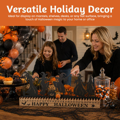 🎃Halloween Countdown Calendar – 31-Day Witch Silhouette Decor with Movable Pumpkin Marker