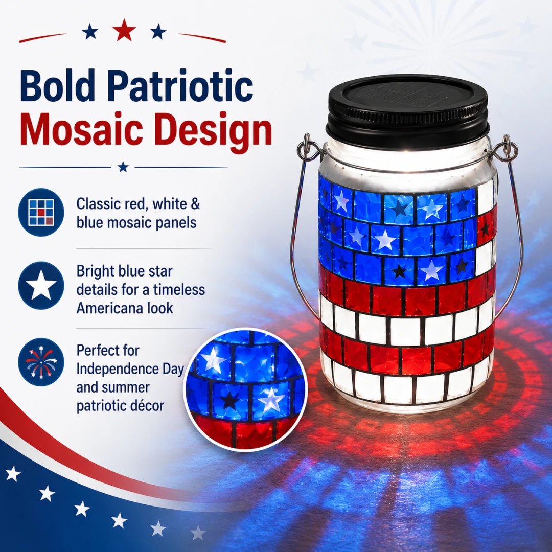 🔥4th of July Solar Patriotic Mason Jar Lantern