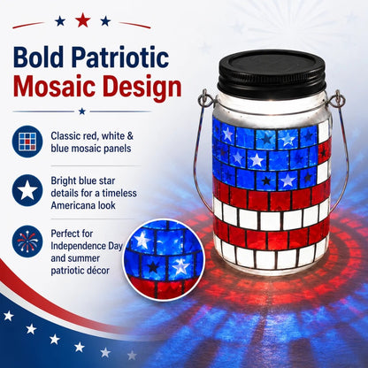 🔥4th of July Solar Patriotic Mason Jar Lantern