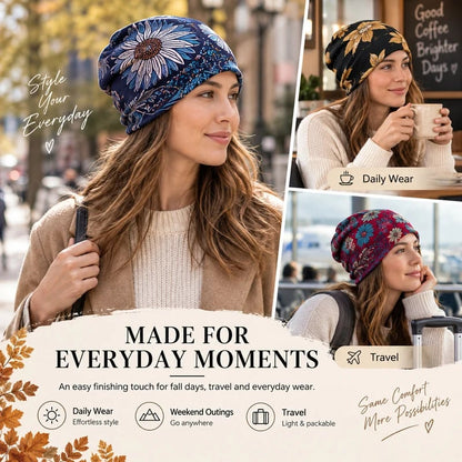 🔥HOT SALE🔥Boho Floral Slouchy Beanie for Women Lightweight Soft Stretchy Hat