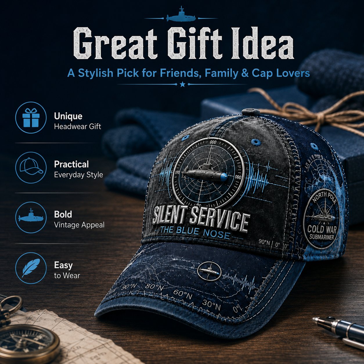 Silent Service The Blue Nose Submarine Veteran Baseball Cap