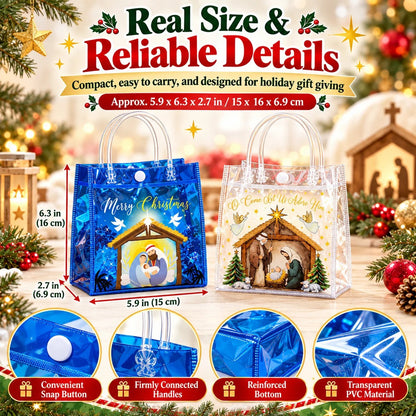 🎄✝️ Christmas Nativity Gift Bags – Reusable Christian Treat Bags with Handles