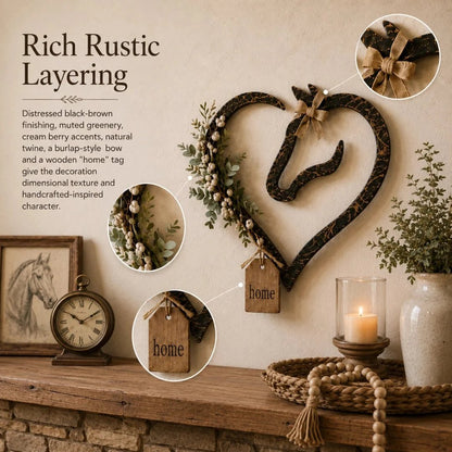 🏠 ✨Rustic Horse Heart Wall Decor with Greenery – Farmhouse Equestrian Home Accent