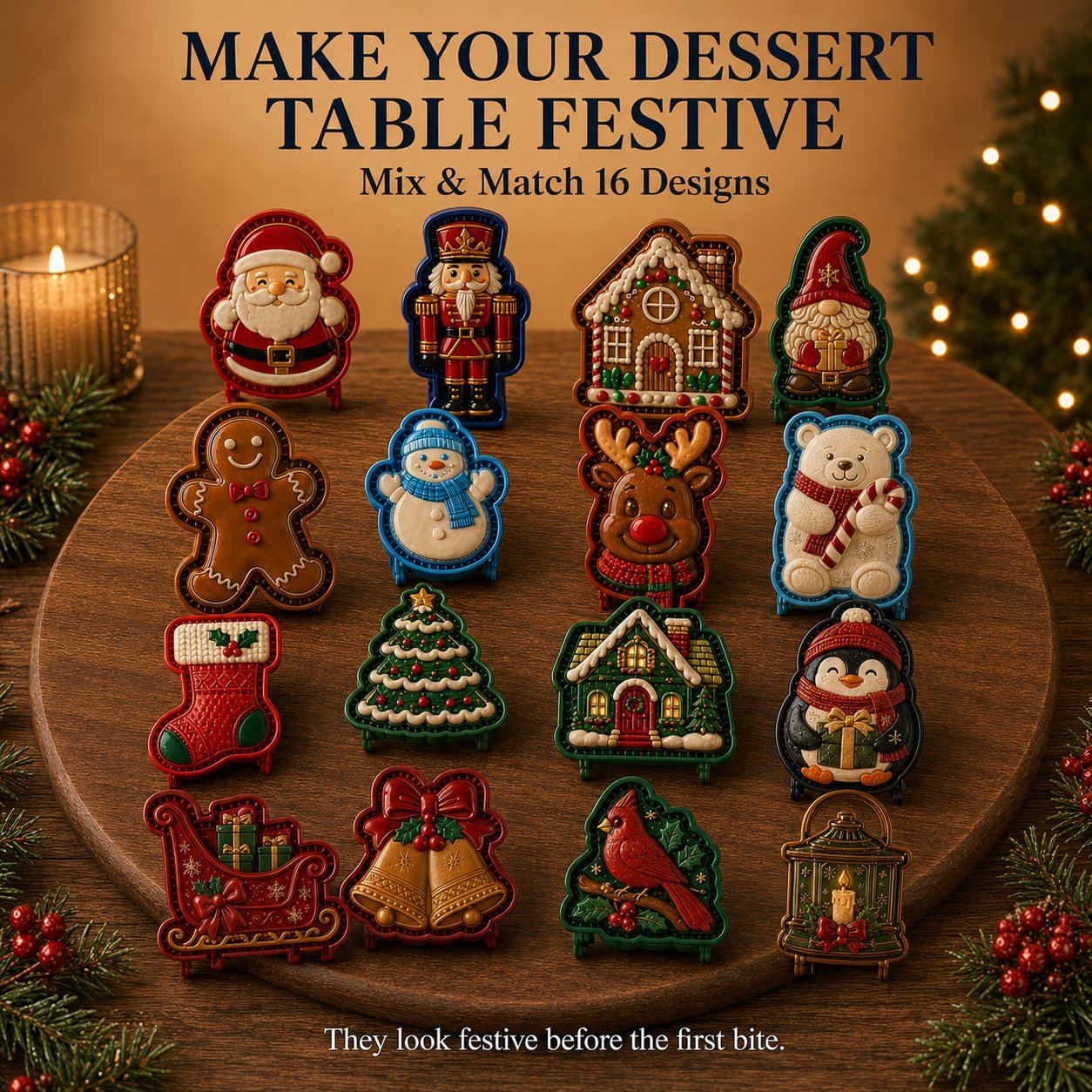 🎄16-Design Christmas Mini Pie Mold Collection | Reusable Embossed Molds for Shaping Detailed Santa, Snowman, Reindeer, Tree & Holiday Pies 🥧✨