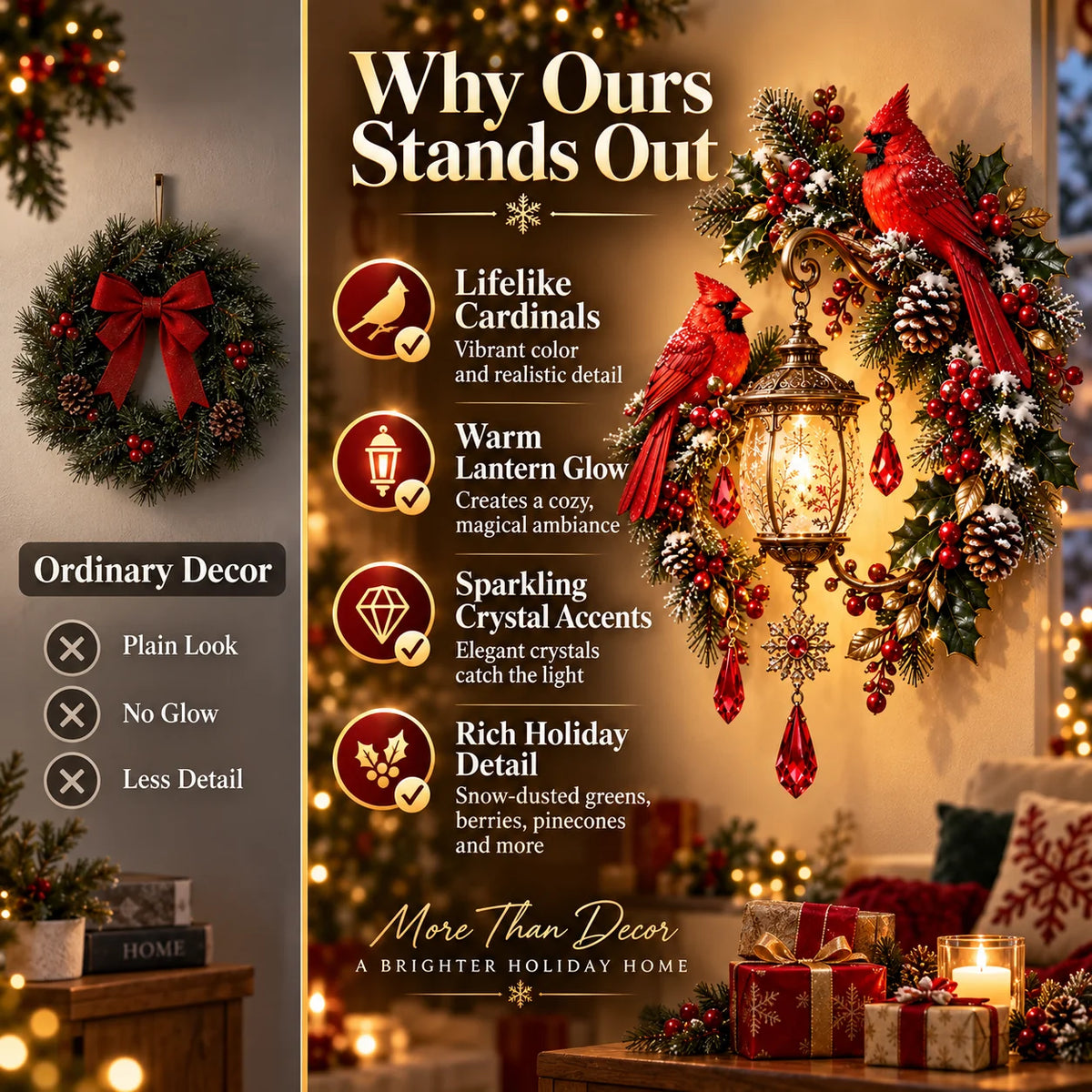🔥😍Cardinal Lantern Wall Decor – A Warm Holiday Glow