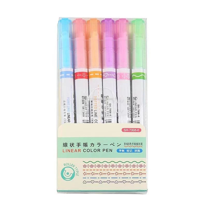 [6 PCS]Flower outline pen, fluorescent curve pen
