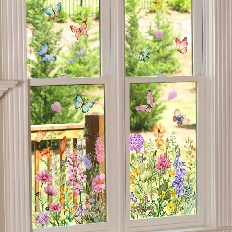 📢📢50% OFF !! ⏰Colorful Floral Bouquet Window Sticker – Vibrant design, easy peel & removable – Perfect for home, cafe & spring decor ✨