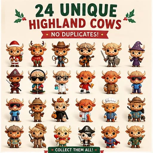 🏆Limited Time Sale 49% OFF 🎄🐮Highland Cow Advent Calendar 2026 – 24-Day Christmas Countdown with Cute Highland Cow Figurines