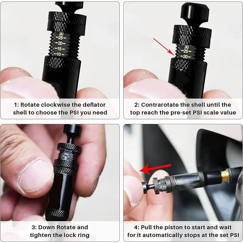Adjustable Auto-Stop Air-Down Deflator, 10-30 PSI, 4PCS