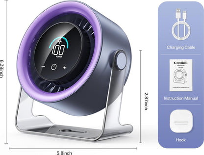 USB Desk Fan for Bedroom: 120° Rotating Small Rechargeable Battery Desktop Fans for Bedroom Home Office