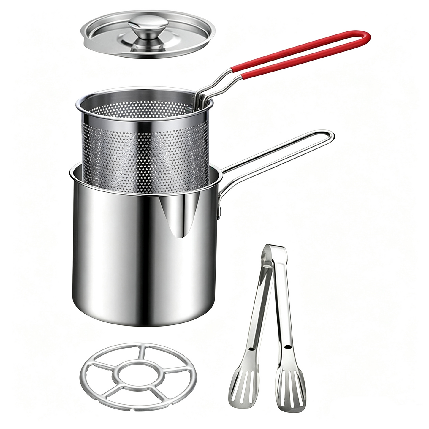 2026🔥🍟 Personal Mini Deep Fryer Set – Stainless Steel Pot with Lift-Out Draining Basket & Food Tongs