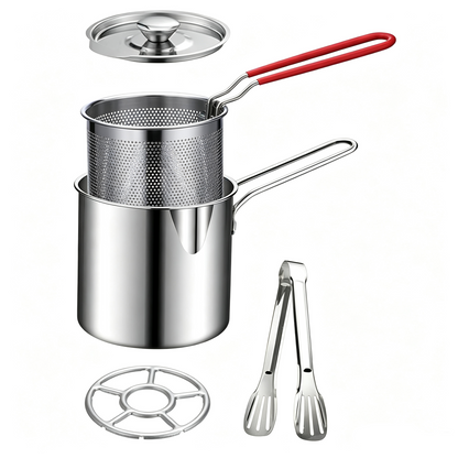 2026🔥🍟 Personal Mini Deep Fryer Set – Stainless Steel Pot with Lift-Out Draining Basket & Food Tongs