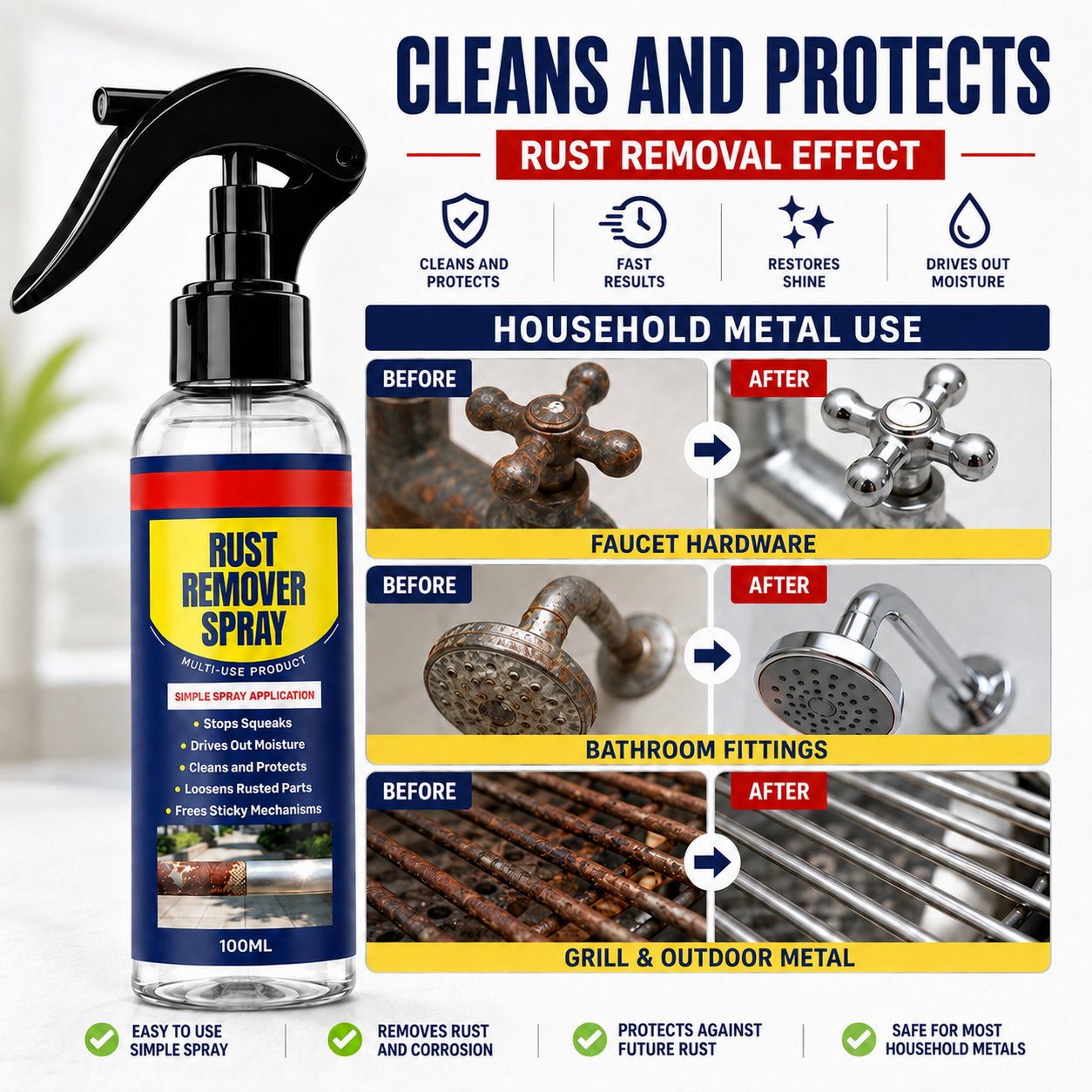 🔥Rust Remover Spray – Multi‑Use Metal Care for Taps, Fixtures, Hinges & Outdoor Grills
